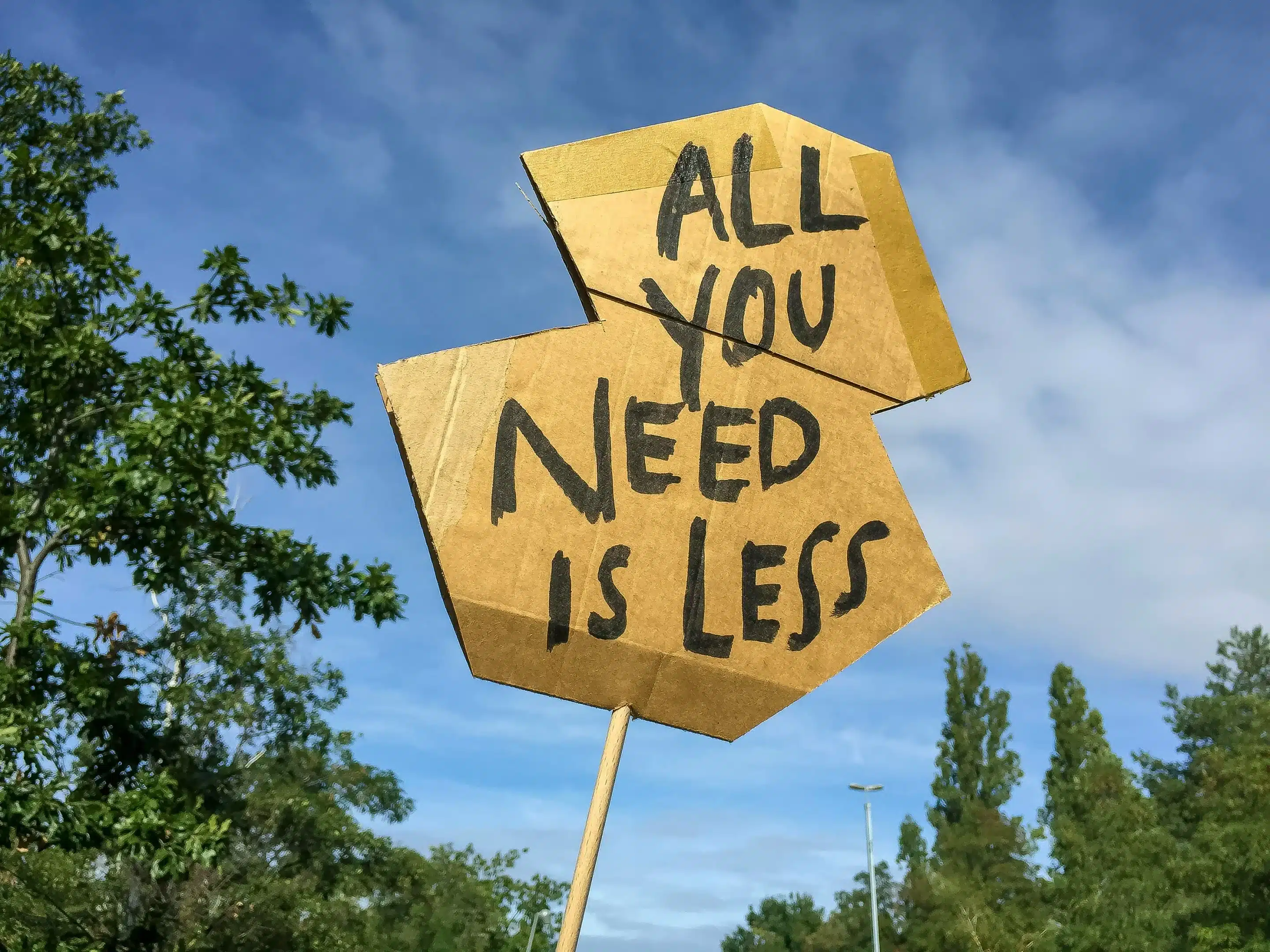 Pancarte "All you need is less" - Accompagnement bilan carbone Auxilia